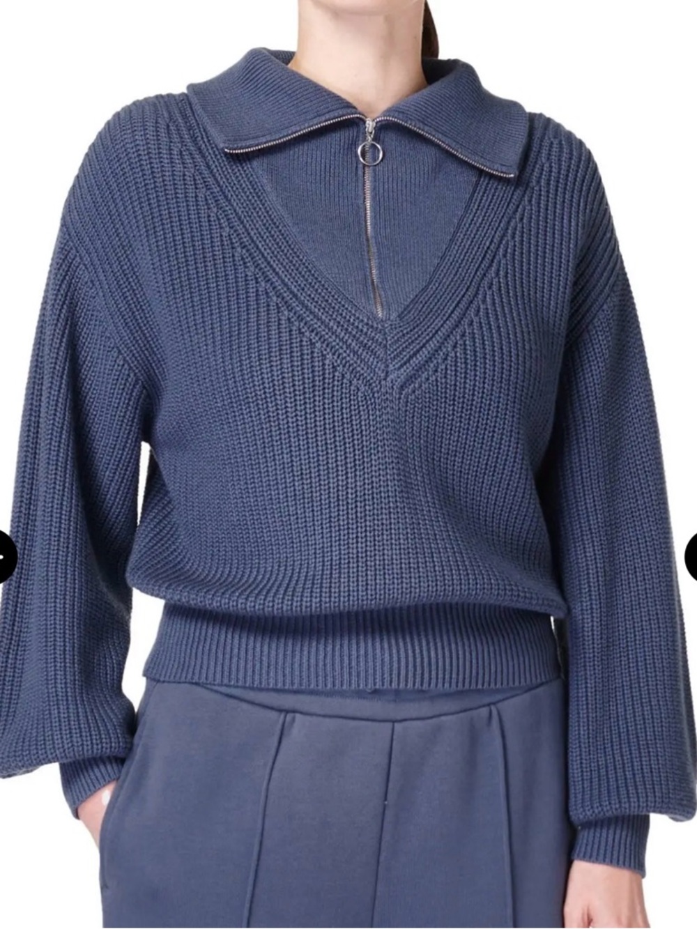 Sweaty Betty half zip wool/cotton blend sweater